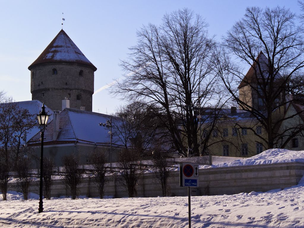 View North of Harju Street, The top of old castle tower called 'Kiek in de KÃ¶k' is visible to the left.